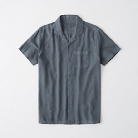 Abercrombie camp collar short sleeve button up shirt in washed blue - Picture 4 of 4